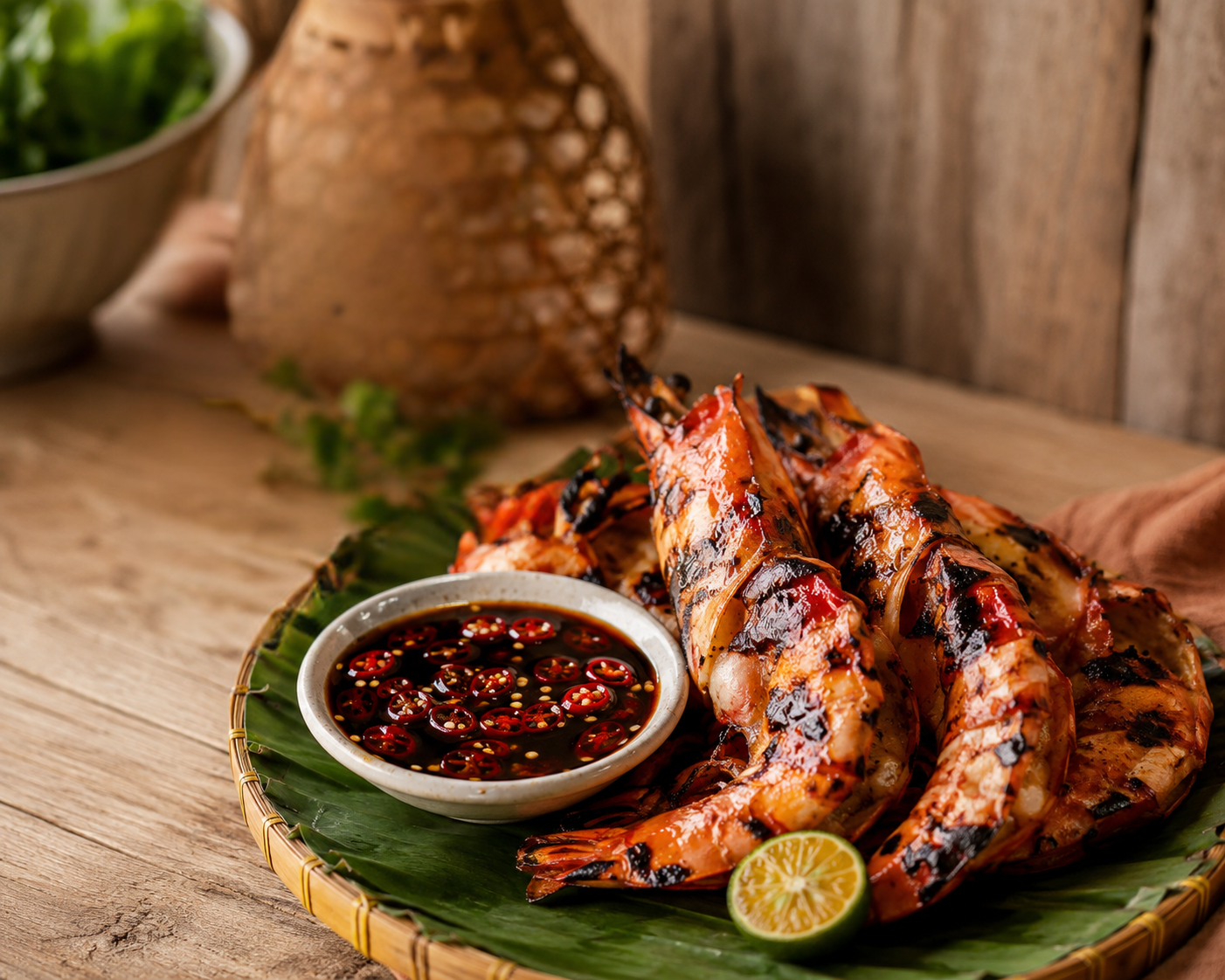 Grilled seafood with KneadSG Sambal Kicap — sweet-spicy dipping sauce