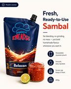 KneadSG Sambal Belacan features — fresh, no blending, resealable screw-cap pouch