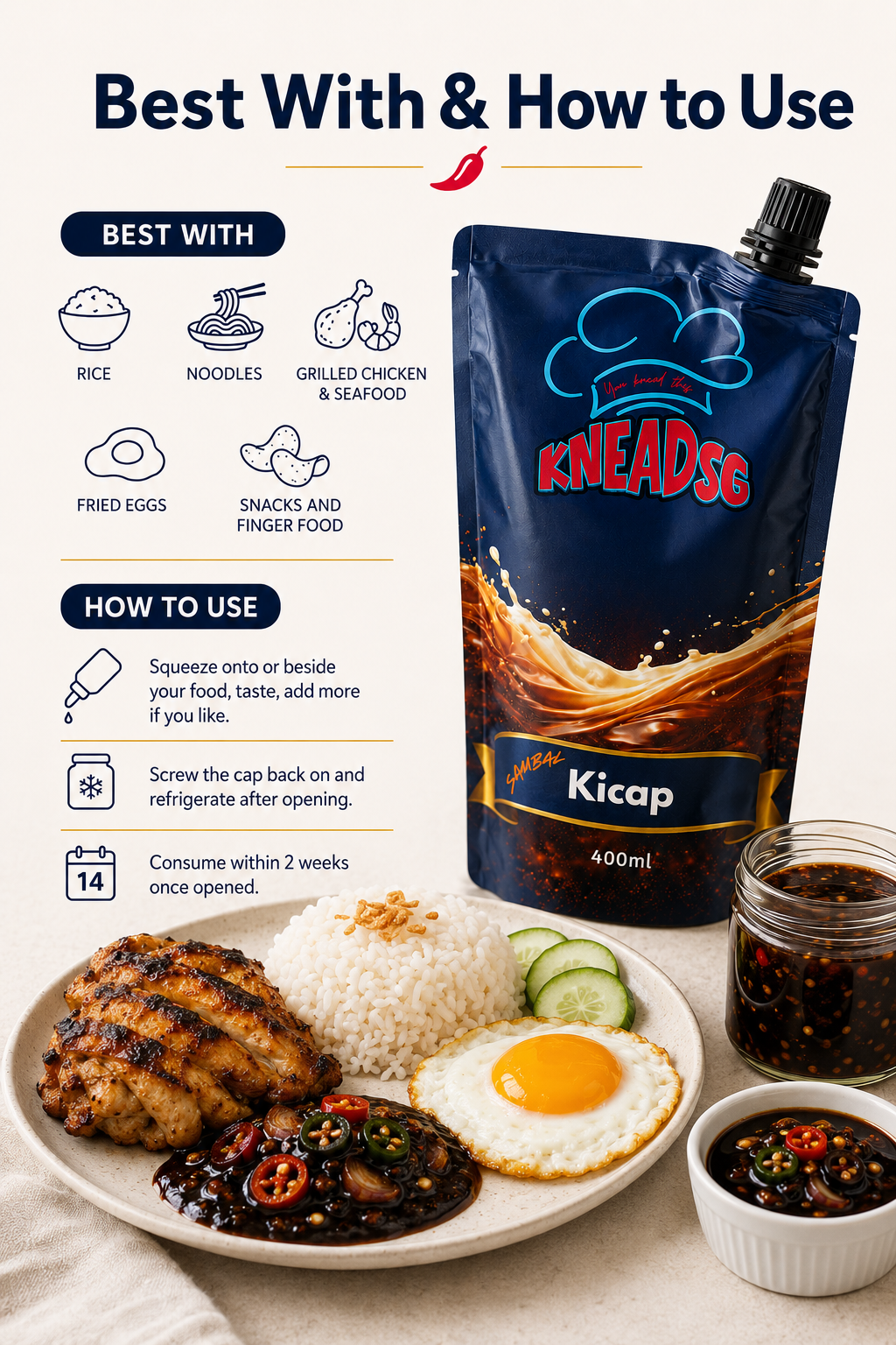 How to use KneadSG Sambal Kicap — best with grilled meats, seafood and fritters