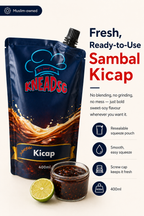 KneadSG Sambal Kicap features — fresh, no blending, resealable screw-cap pouch