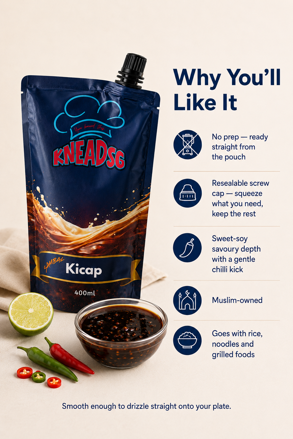 Why you'll like KneadSG Sambal Kicap — sweet-spicy, fresh and ready to use